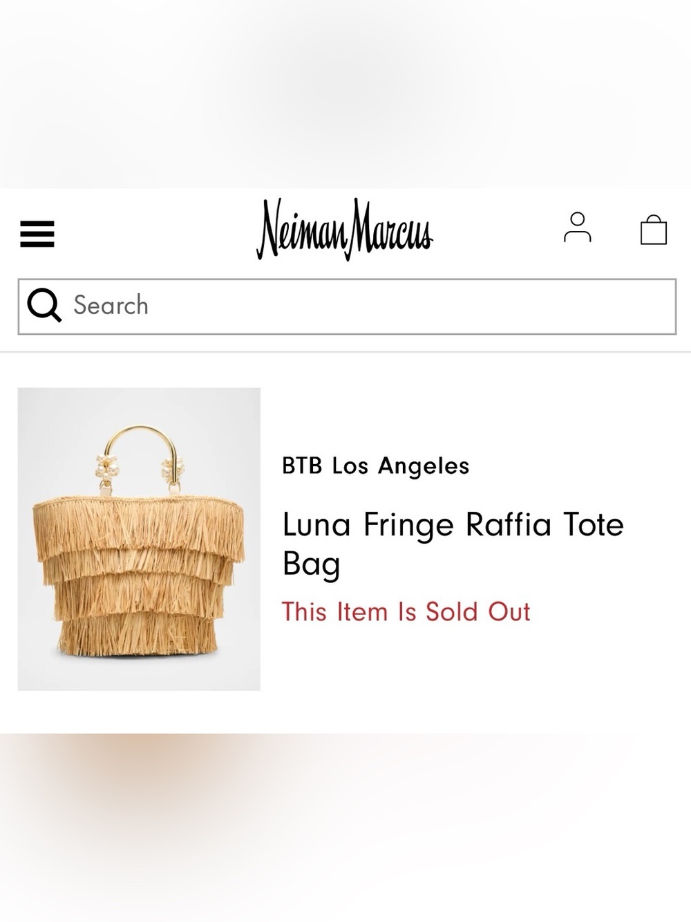 NWT Luna Fringe Raffia Tote Bag with Gold Pearl-Accent Handle in Natural - Picture 4 of 9